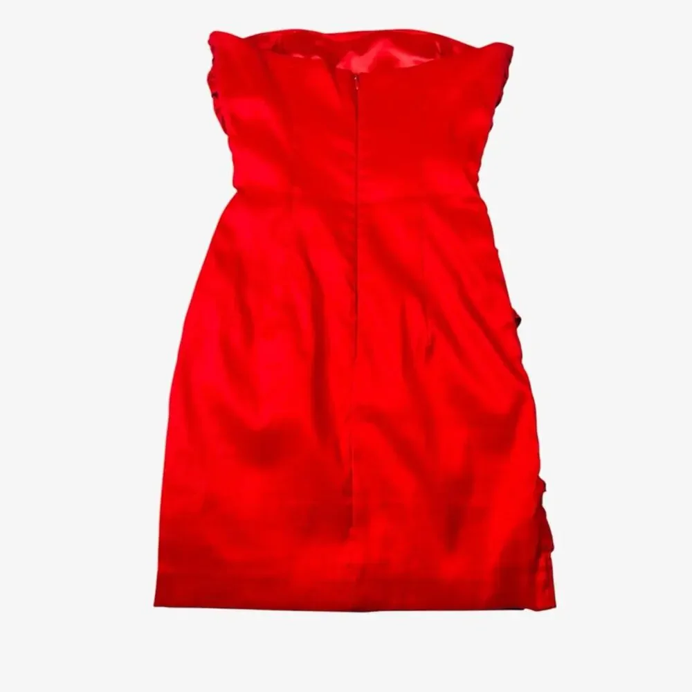 Jessica McClintock Red Satin Ruched Bandage Dress 6 Retro Vamp Party Y2K USA